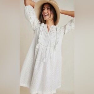 Anthropologie Charming White Eyelet Dress